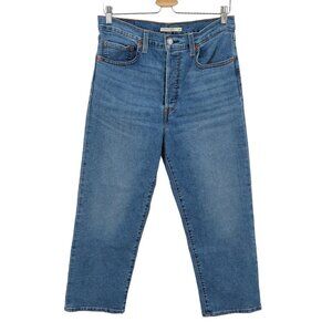 Levis Ribcage Straight Women 30 Medium Blue Denim Jeans Pockets Button Fly